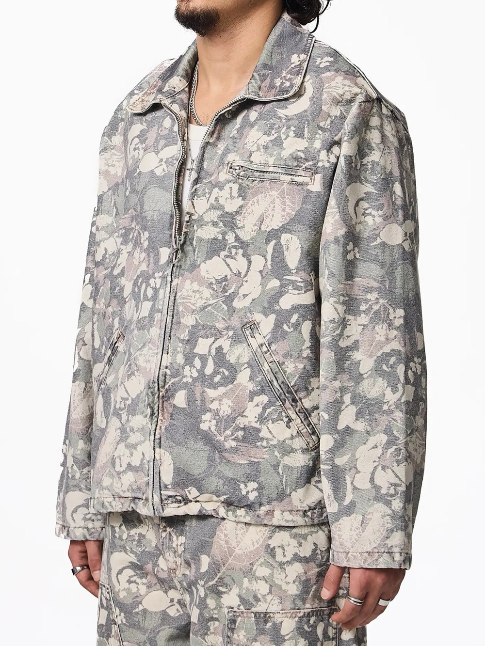 Zara men’s Floral Botanical Print Cotton Zip Jacket Ring Pull size S